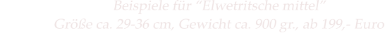 Beispiele fr Elwetritsche mittel                Gre ca. 29-36 cm, Gewicht ca. 900 gr., ab 199,- Euro